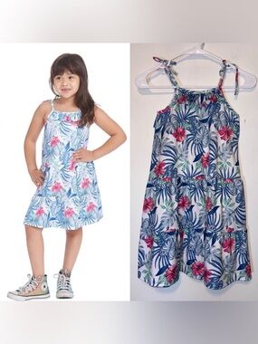 Tommy Bahama Girls Tiered Sundress Tropical Floral Size 7 Blue Shift Flowy